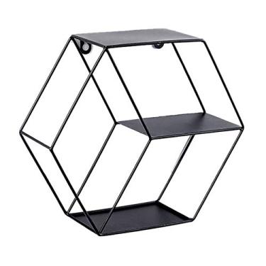 Imagem de Prateleira geométrica branca/preta/dourada prateleira de parede para sala de estar 25,6 × 29 cm suporte de ferro hexagonal trilateral, adequado para sala de estar/varanda/sala de estudo (preto 28 cm)