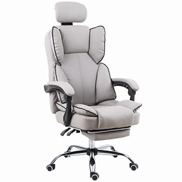 Imagem de Cadeira de escritório, cadeira ergonômica para computador, confortável cadeira de trabalho giratória de couro bovino com apoio de braço e almofada de assento de esponja de alta densidade, altura