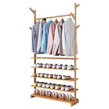 Imagem de SLGGPJBU Suporte requintado para cabide de entrada, suporte de sapato, organizador de prateleira multifuncional 3 em 1 com banco de sapatos e ganchos para hall de entrada H