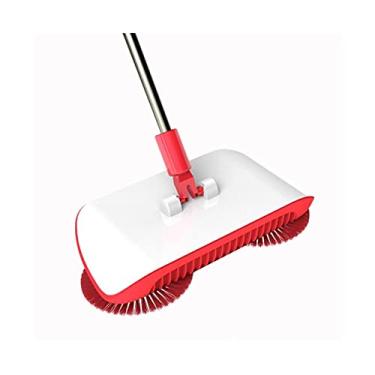 Imagem de Máquina de varrer tipo empurrar vassoura manual pá de lixo cabo de aço inoxidável vassoura esfregão limpeza de chão doméstico limpador de casa (cor: vermelho) (vermelho)