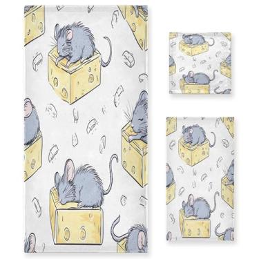 Imagem de xigua Lindo conjunto de toalhas de banheiro de ratos cinza absorvente toalha de banho macia de 3 peças toalha de mão toalhas decorativas para banheiro, academia, hotel, praia, piscina