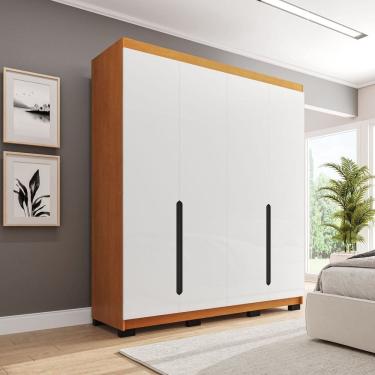 Imagem de Guarda-roupa Casal 4 Portas Bater Madrid Branco/Freijó