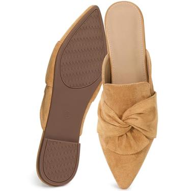 Imagem de Aomigoct Dress Flat Mules femininos: bico fino elegante e camurça com laço para escritório e reuniões - leve sem cadarço para confiança no uso diário - Idades 28-50, Marrom, 41