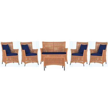 Imagem de Jogo Sofá 4 Poltronas E Mesa Igapó Preta E10 Trama Original Terra Cota