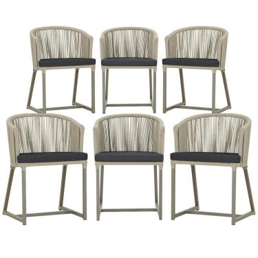 Imagem de 6 Cadeiras De Jantar Noronha Fendi Corda Náutica E11 Trama Rami