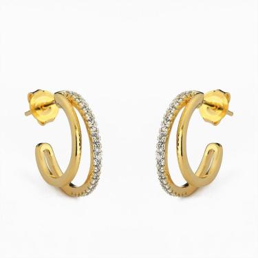 Imagem de Brinco De Argola De 2 Fios Cravejado Com Zircônias