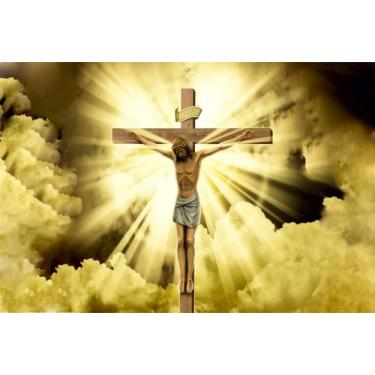 Imagem de Painel de Tecido Sublimado Jesus na Cruz Paixão de Cristo Páscoa - Fab