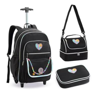 Imagem de Kit Escolar Juvenil Denlex 3 em 1 - Mochila de Rodinhas + Lancheira + 