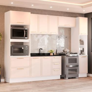 Imagem de Cozinha Modulada 5 Peças sem Pia e Rodapé Amara Politorno - Branco/Creme