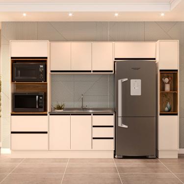 Imagem de Cozinha Modulada 5 Peças sem Pia e Rodapé Koya Politorno - Branco/Creme