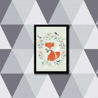 Imagem de Quadro Ilustração Infantil Raposinha 45X34Cm Com Vidro Preta