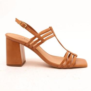 Imagem de Sandália Sapato da Corte Salto Bloco Alto Tiras Finas, S nude, 35