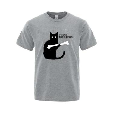 Imagem de Camiseta De Algodão Masculina De Verão Com Estampa Engraçada De Gato, 