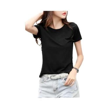 Imagem de Camiseta Feminina Casual Rosa - Algodão, Manga Curta, Slim Fit, BR-M, 