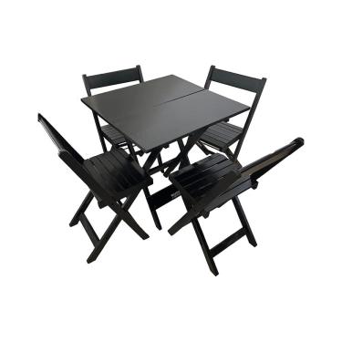 Imagem de Kit Mesa de Madeira 70x70 Quadrada Dobrável com 4 Cadeiras Resistente para Área de Laze...