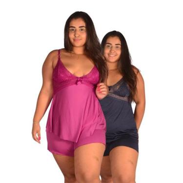 Imagem de Kit 2 Baby Doll Pijama Plus Size Short Doll Em Renda - Lynda Lingerie,