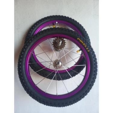 Imagem de Par De Rodas Para Bicicleta Infantil Aro 16 + Pneus + Câmara + Catraca