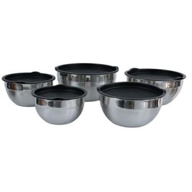 Imagem de Conjunto De Bowls Tigelas De Inox 5 Peças Com Tampa Plástica - YYI