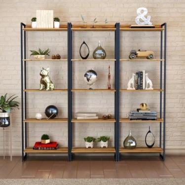 Imagem de Estante de Livros Industrial Aço 180CMX187CM Kit 3 Estantes 5 Pratelei
