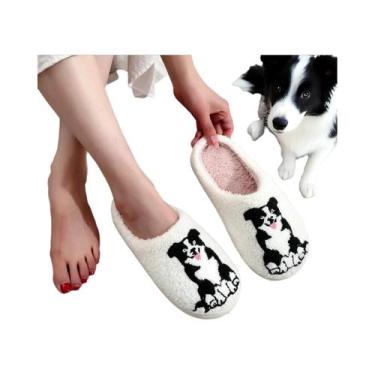 Imagem de Pantufas De Pelúcia Bordadas Antiderrapantes Com Tema Border Collie Pa