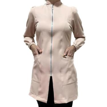 Imagem de Jaleco Feminino Gola Padre Gabardine Premium Manga Princesa Odontologi