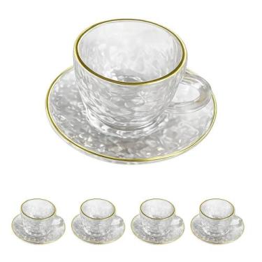 Imagem de 4un xicara com pires borda dourada café cha luxo - Wellmix