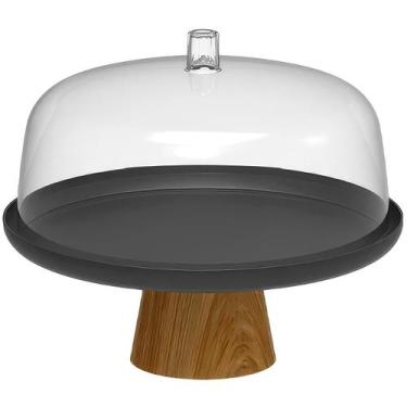 Imagem de Boleira Com Cúpula Lume Ou 27,5cm Base Bambu - Preto, Preto