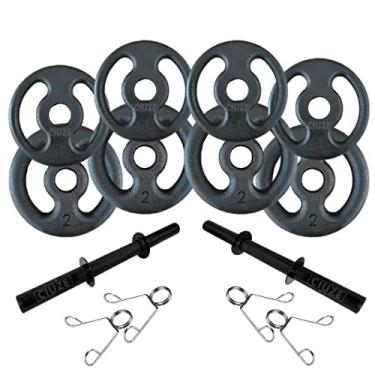 Imagem de Halter de 12Kg em Anilhas com 2 Barras Fitness Tubo Oca 40cm e Presilhas