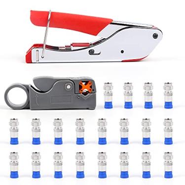 Imagem de Kit de Ferramentas de Compressão, Knoweasy Coax Crimper, Ferramenta de Compressão + Cortador de Cabo Coaxial + Conjunto de Ferramentas de Mão Conectores 20 peças