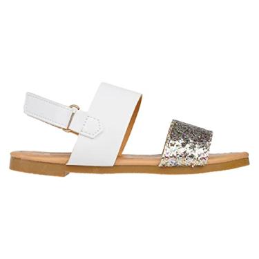 Imagem de bebe Sandálias Rasteiras de Couro Brilhante e Tiras Glitter com Tira Ajustável (Bebê/Criança Pequena), Branco, 13 Little Kid