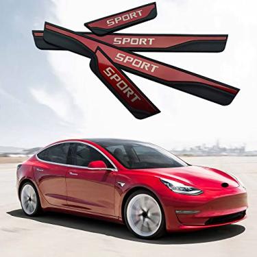 Imagem de GZBFTDH Proteção de Peitoril Soleira da Porta, para Modelo Tesla 3 2020-2022 Carro Acessórios, Aço Inoxidável Kick Plate Guard de Pedal de Limiar Protetor, Peças para Automóveis