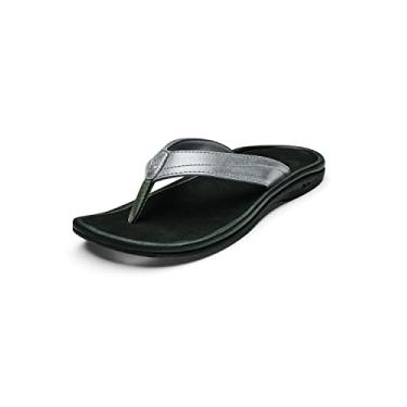 Imagem de OLUKAI Sandálias de praia femininas Ohana, chinelos resistentes à água, suporte de arco e ajuste confortável, leve e durável, aderência e tração aprimoradas, Estanho/preto, 42