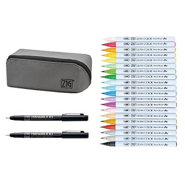 Imagem de Estojo Caneta Aquarelável Zig Real Brush + Mangaka 22 Peças