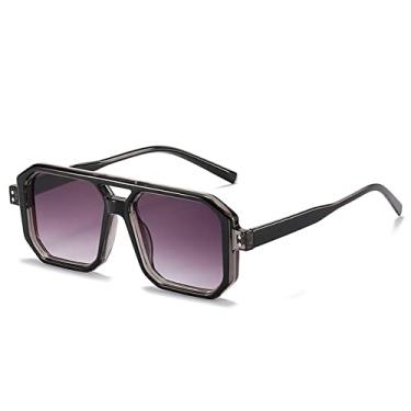 Imagem de Óculos de sol quadrados retrô moda feminina tons gradiente UV400 masculino vintage punk polígono rebites óculos de sol, preto cinza gradiente, um