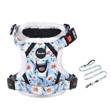 Imagem de Petmolico Arreio e coleira floral para cães, sem puxar, de lã, com 2 clipes de guia e alça de controle fácil para cães pequenos, margarida pequena