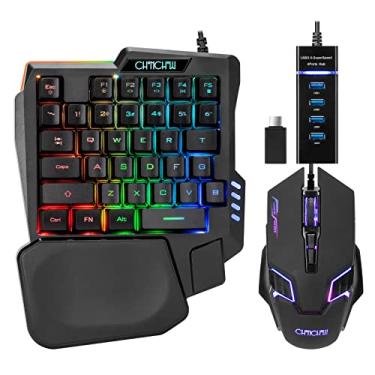 Imagem de Mouse com meio teclado com uma mão USB Spilitter Adaptador Tipo-C Combo de jogos com LED RGB retroiluminado 7200DPI CPI Personalizar 4 portas adaptador mini tamanho pequeno conjunto com fio para LOL/Wow/fortnite/Dota/PUBG
