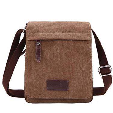 Imagem de Berchirly Bolsa tiracolo tiracolo pequena de lona vintage de couro, L_coffee, Large