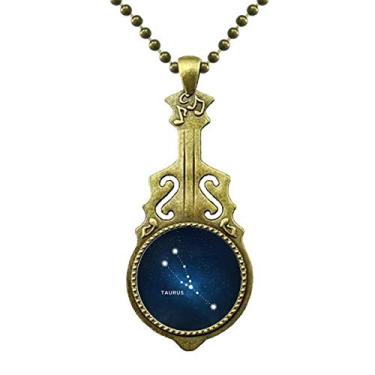 Imagem de DIYthinker Colar de signo do zodíaco da constelação Taurus com pingente de música de guitarra antiga
