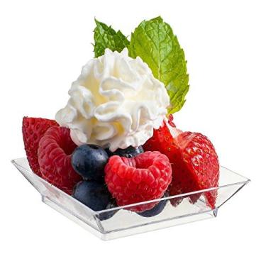 Imagem de Mini pratos de sobremesa Zappy Square de 6 x 6 cm - 100 pratos de plástico rígido descartáveis para pequenas amostras de sabor, Clear, 1