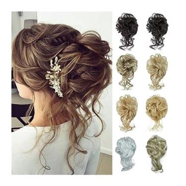 Imagem de Mulheres Bun Scrunchies Pente de cabelo sintético cacheado chignon bagunçado ondulado apliques de rabo de cavalo extensões de rabo de cavalo elástico elástico extensões de cabelo postiços para mulhere