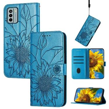 Imagem de Estojos protetores flip Capa fina compatível com carteira Nokia G22 com porta-cartões, capa floral em relevo capa flip de couro capa protetora à prova de choque para mulher Capa da Caixa (Color : Blu