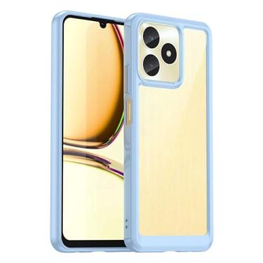 Imagem de Capa para Oppo Realme C53, botão de pressão flexível, capa transparente, anti-impressões digitais. Proteção total de 360° - azul