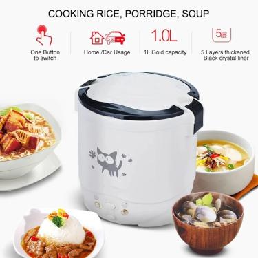 Imagem de Mini fogão de arroz para carro e casa  Máquina de cozinhar elétrica  Multi-função  12V  220V  1l