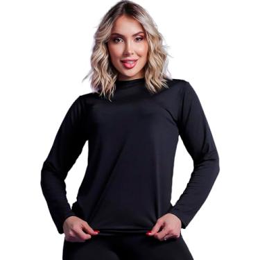 Imagem de Camiseta Feminina Térmica Segunda Pele Preta Proteção Contra o Frio Inverno UV50+ (BR, Alfa, Único, Regular, Preto)