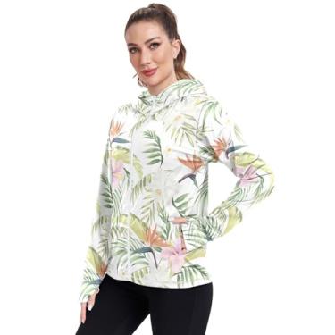 Imagem de Camisetas femininas tropicais com estampa floral da selva FPS 50+, proteção UV, moletom com capuz e corrida, Flor tropical da selva, P