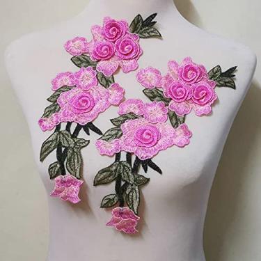 Imagem de Acessórios de vestuário bordado Cheongsam pasta de bordado feminina tecido colar artesanato flores decorativas (rosa)