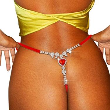 Imagem de Calcinha fio dental com pingente de coração de cristal de praia de verão, corrente de strass, fio G, biquíni sexy, strass, coração, cintura, corrente corporal, joia para mulheres
