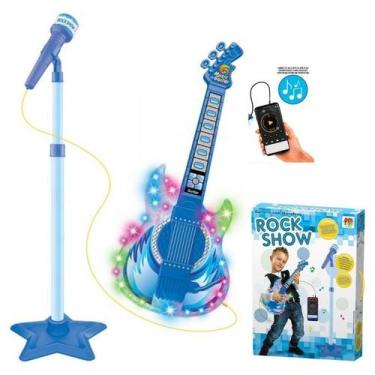 Imagem de Guitarra Infantil Com Microfone E Pedestal Dm Toys Azul - Dm Toys