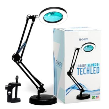 Imagem de Luminaria Led Ring Light de Mesa Articulavel Abajur C/Garra Controle Intensidade Lupa Aumento Preta