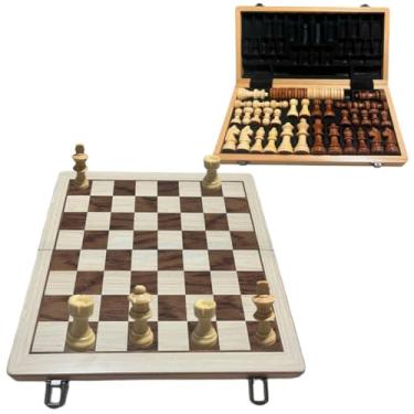 Imagem de Tabuleiro Jogo De Xadrez e Dama 2x1 Profissional Luxo Premium Peças e Tabuleiro em Madeira Acabamento em Verniz Com Estojo Para Peças